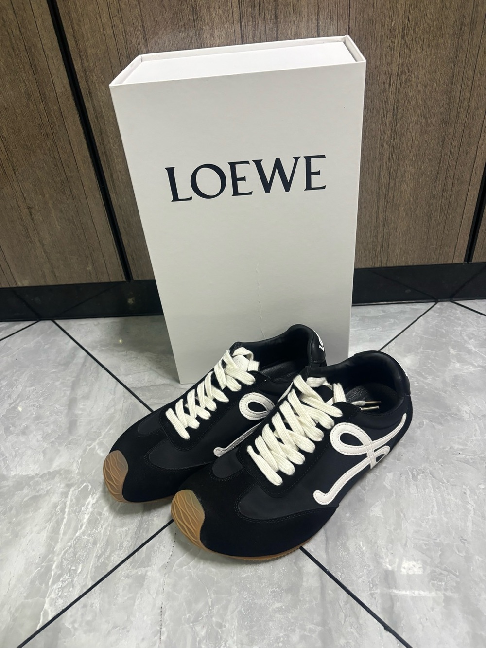 Loewe Black and White Contrast Loop Sneakers